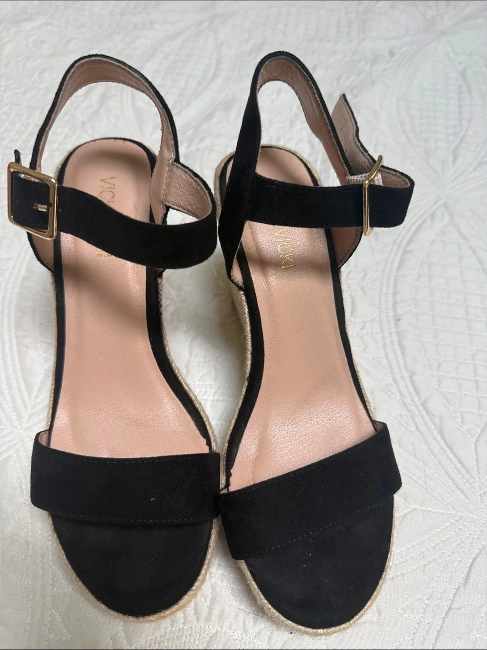 Black Espadrille Wedge Sandals with Ankle Buckle